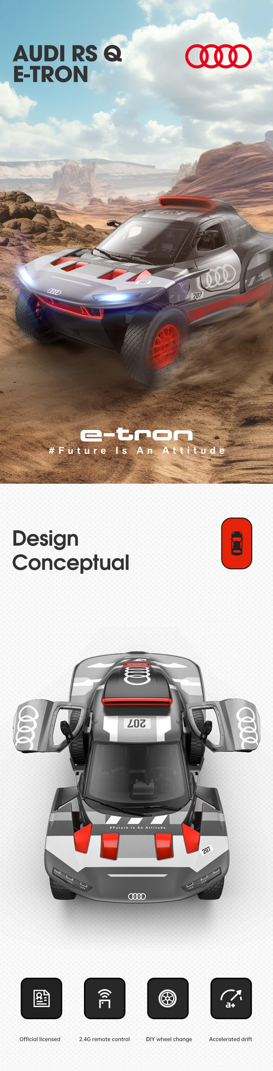 Rastar 1:14 Audi RS Q e-tron E2 Remote Control Car – Officially Licensed Dakar Rally Racer