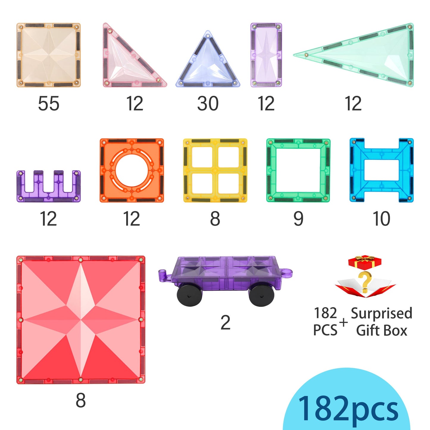 MNTL Classic Star Magnetic Tile 182 Pcs Set