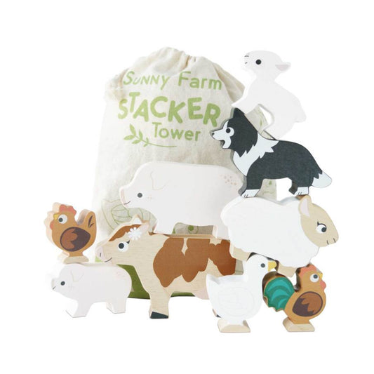Le Toy Van Farmyard Stacking Animals & Bag - 10 Piece