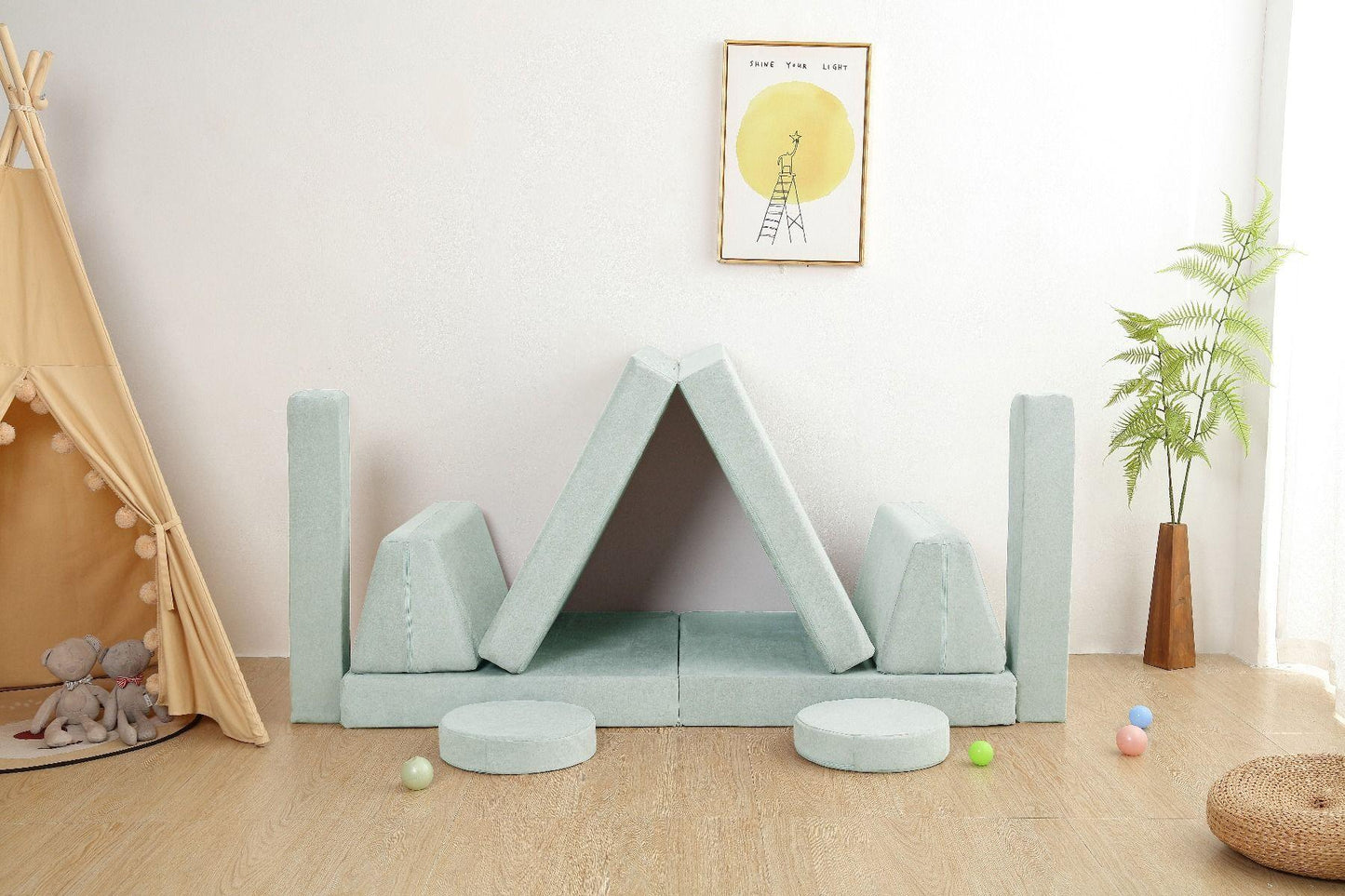 All 4 Kids Ethan 10 PCS Modular Play Couch - Green