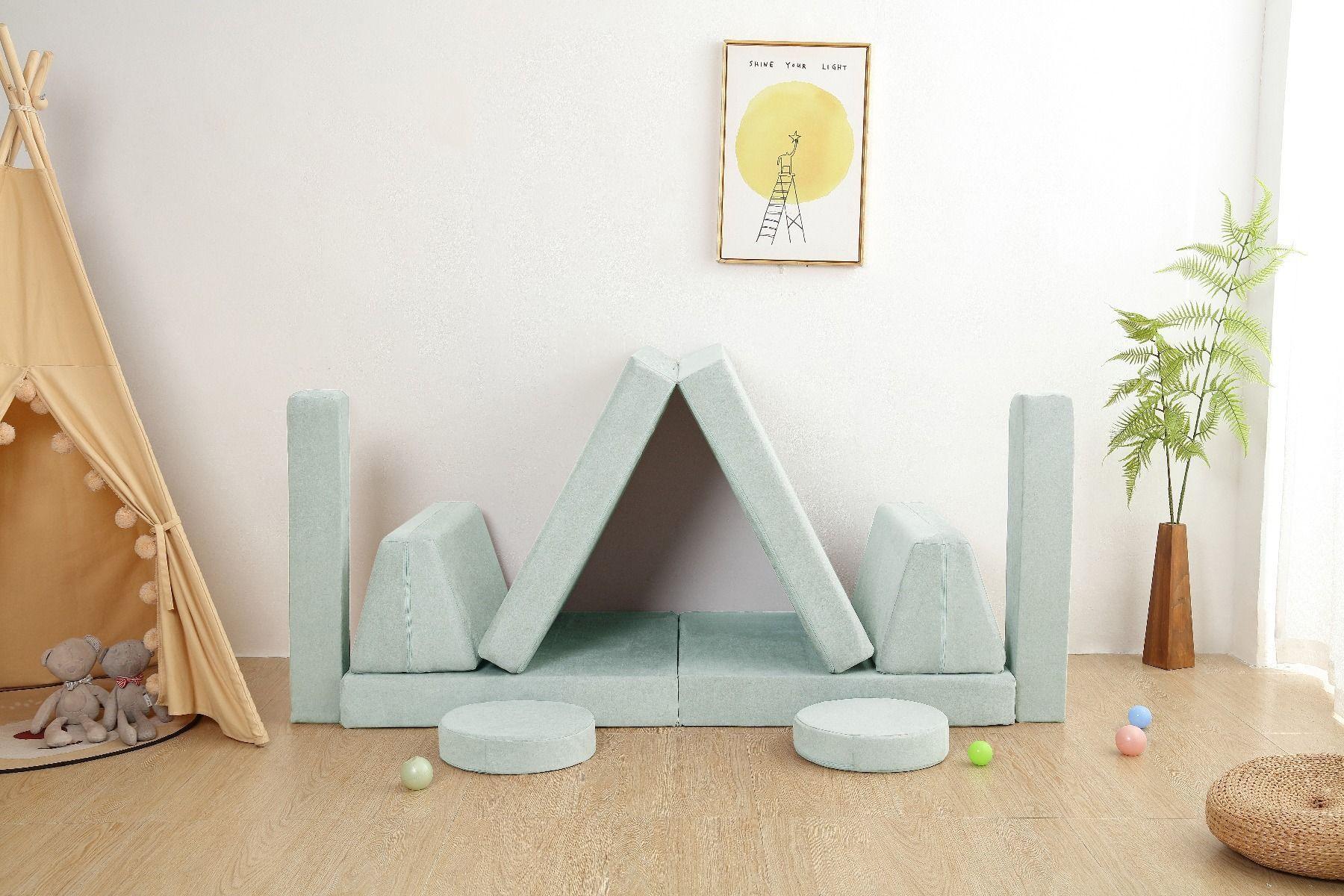 All 4 Kids Ethan 10 PCS Modular Play Couch - Green