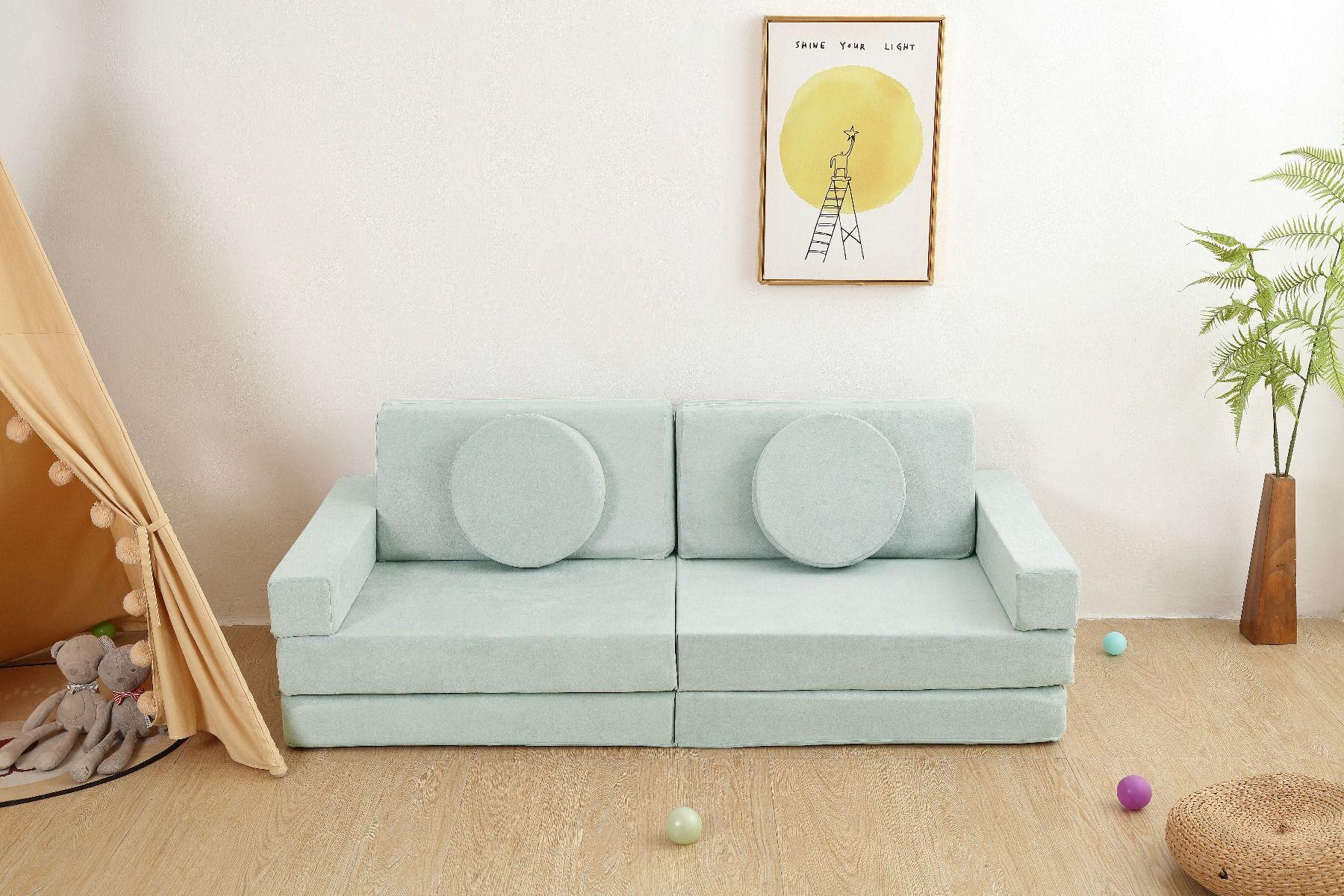 All 4 Kids Ethan 10 PCS Modular Play Couch - Green