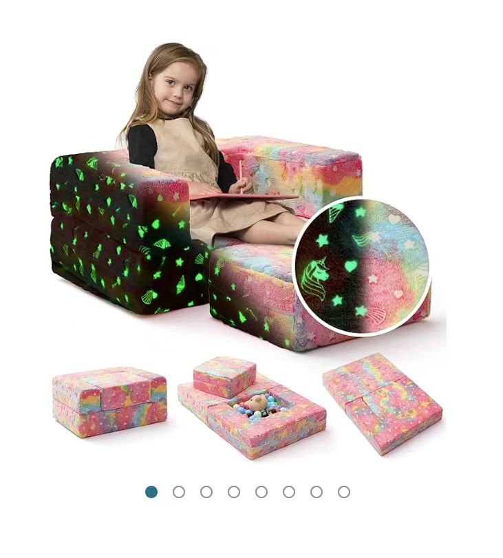 All 4 Kids 3 Pcs Glow in the Dark Unicorn Flip Out Kids Play Modular Couch