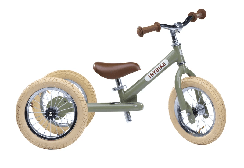 Trybike 2 in 1 Steel Balance Bike and Tricycle - Vintage Green