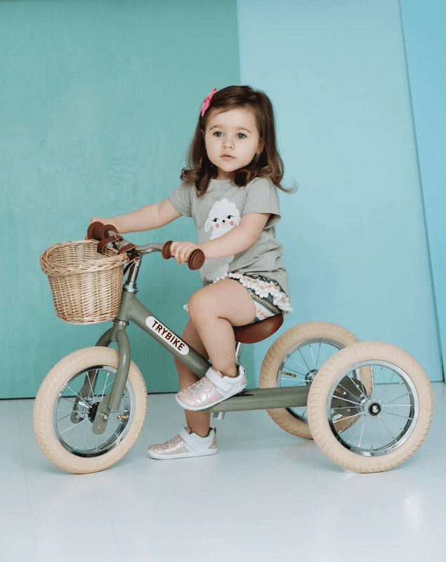 Trybike 2 in 1 Steel Balance Bike and Tricycle - Vintage Green