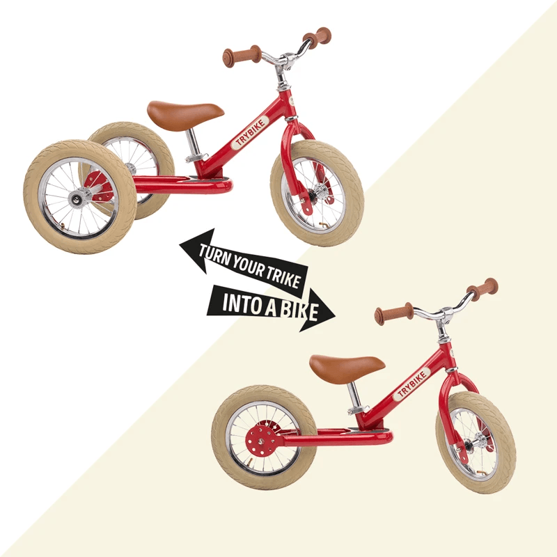 Trybike 2 in 1 Steel Balance Bike and Tricycle - Vintage Red