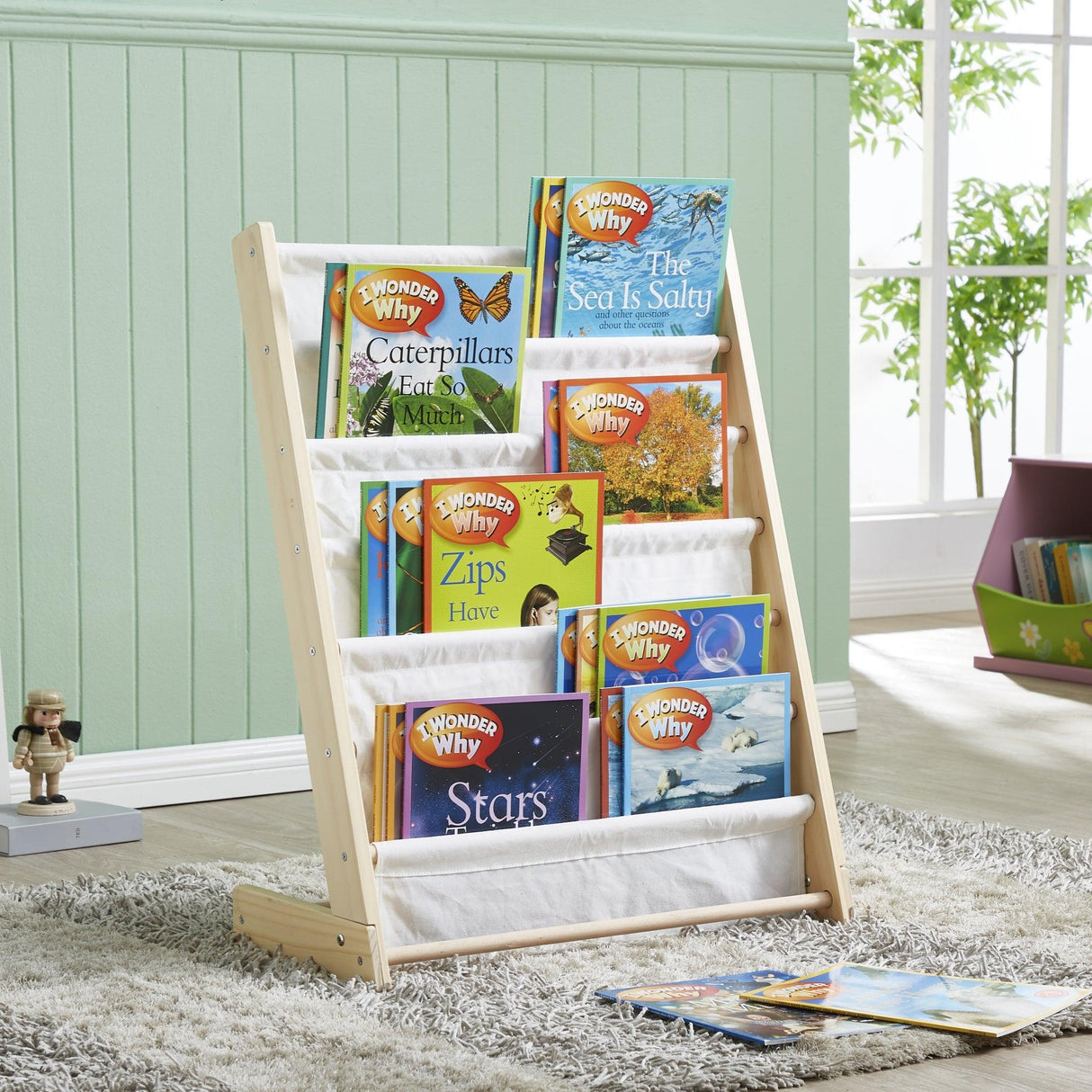 ALL 4 KIDS Henry White Kids Wooden Canvas Sling Magazine Bookcase