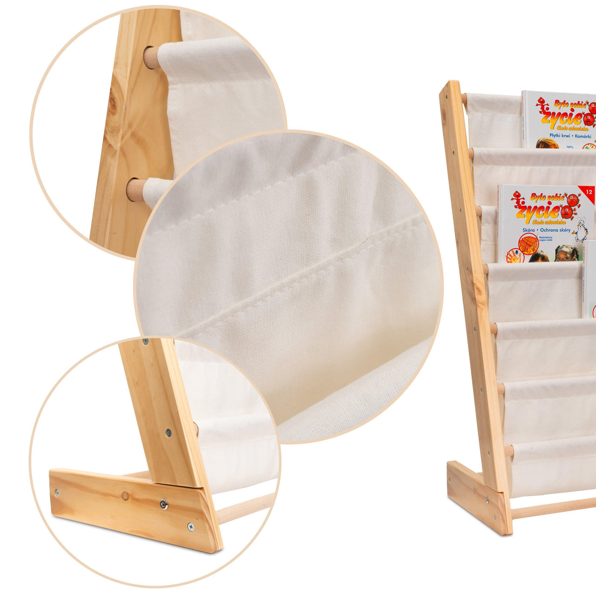 ALL 4 KIDS Henry White Kids Wooden Canvas Sling Magazine Bookcase