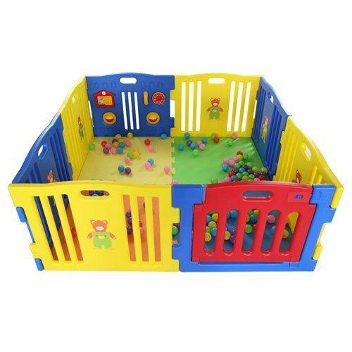 JOY BABY 8 PCs Plastic Playpen With Safety Gate Blue