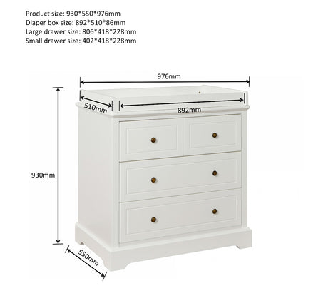 JOY BABY Comet 4 Drawer Chest of Drawer Change Table - White