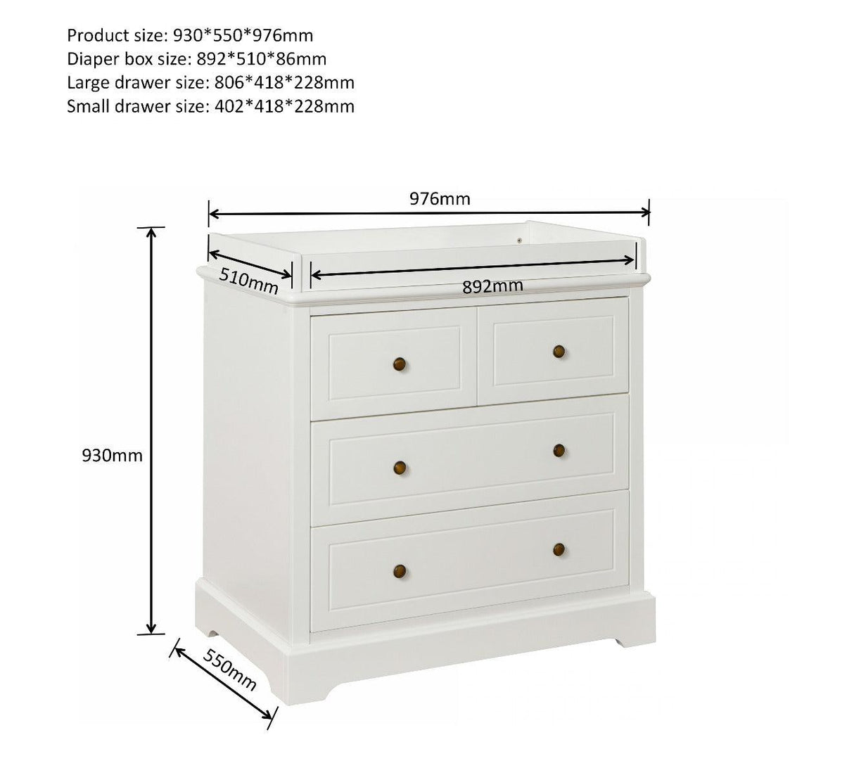 JOY BABY Comet 4 Drawer Chest of Drawer Change Table - White