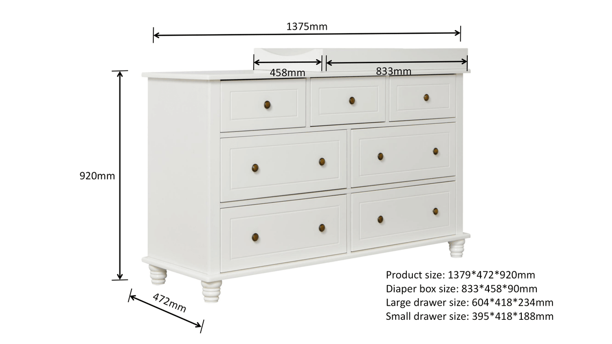 JOY BABY Mia 7 Drawer Chest of Draw with Change Table