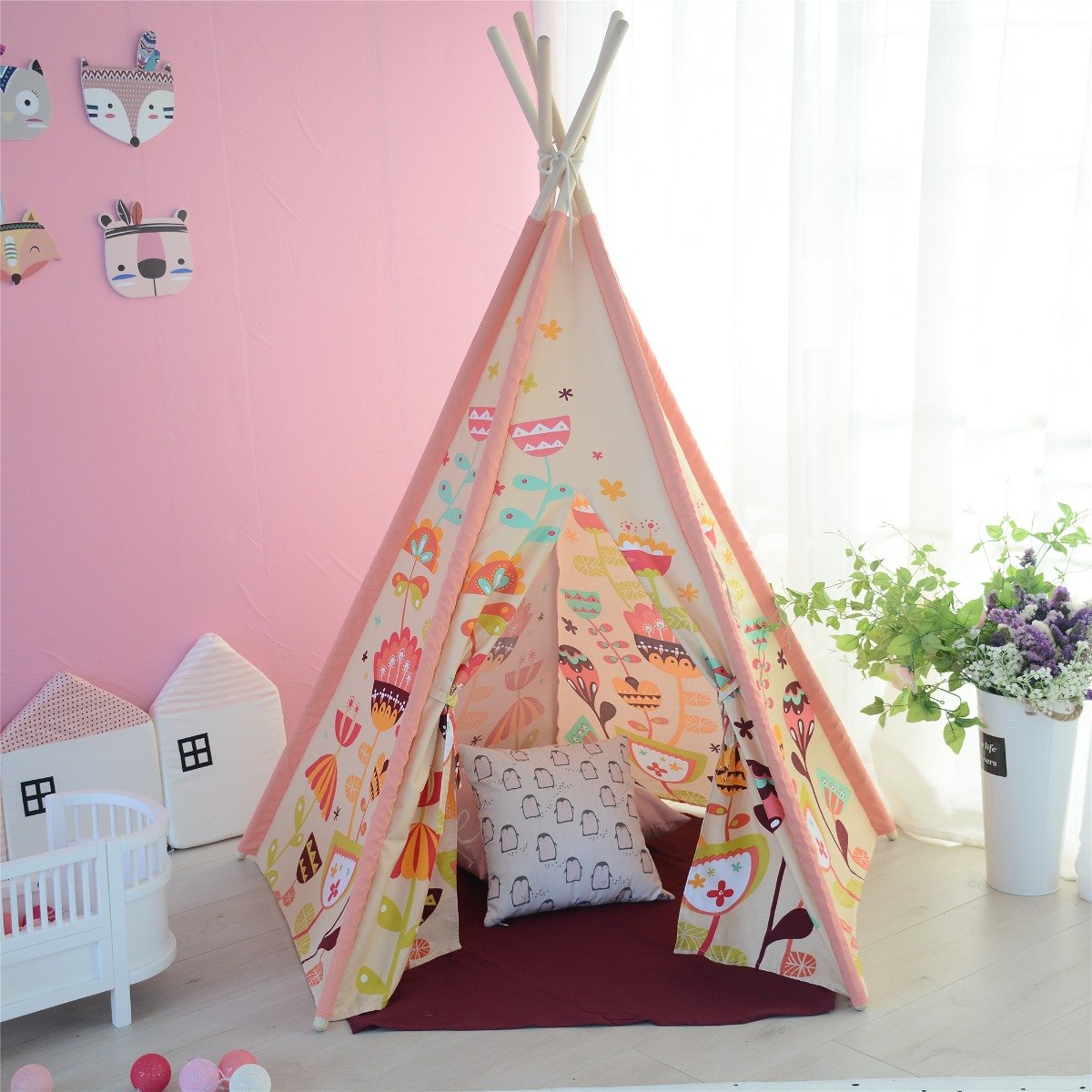 All 4 Kids Nora Large Pink Blooming Kids Teepee Tent