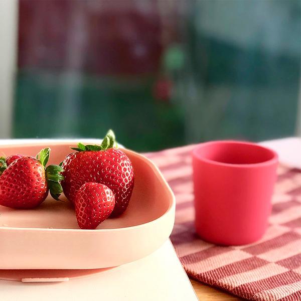 Beaba Silicone Suction Divided Plate & Spoon- Pink