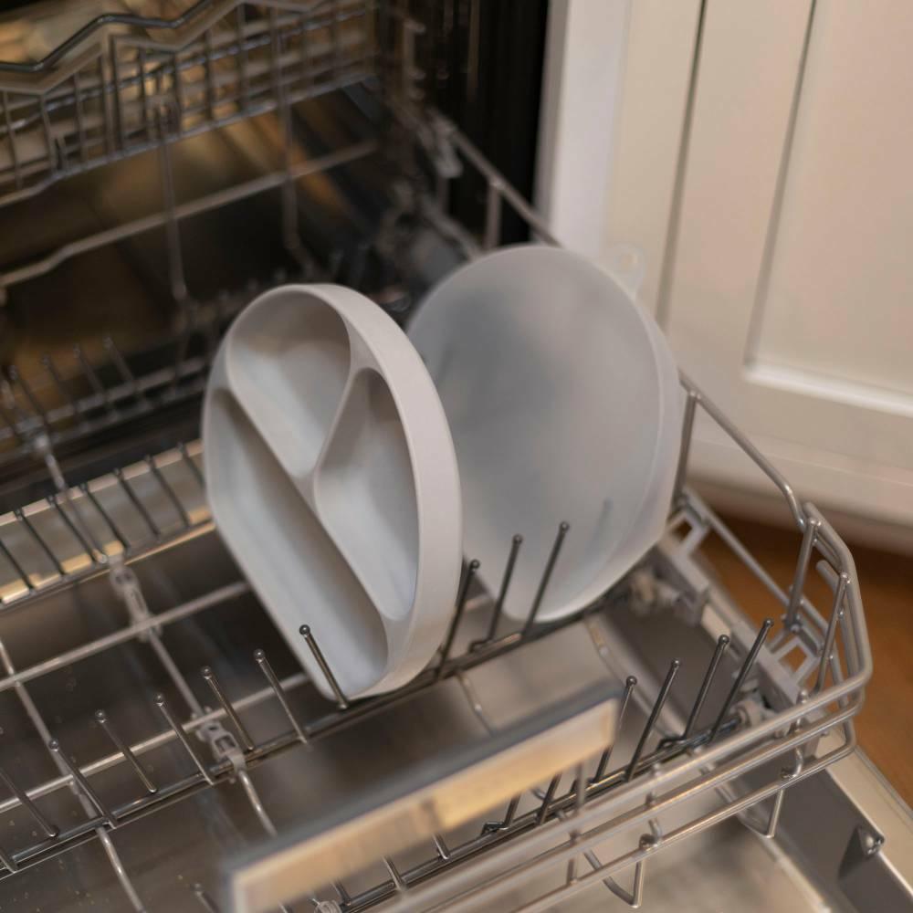 Bumkins Silicone Grip Dish + Lid - Grey