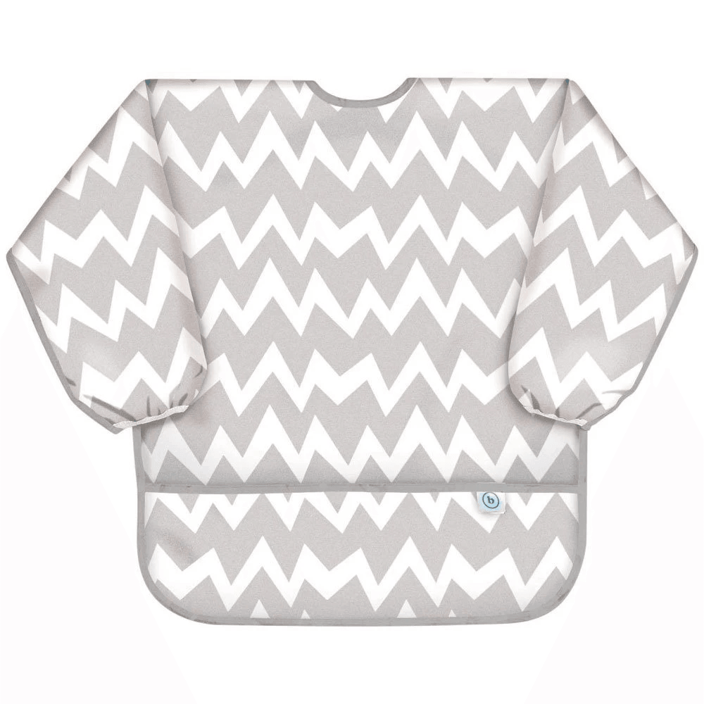 Bumkins Waterproof Sleeved Bib - Grey Chevron