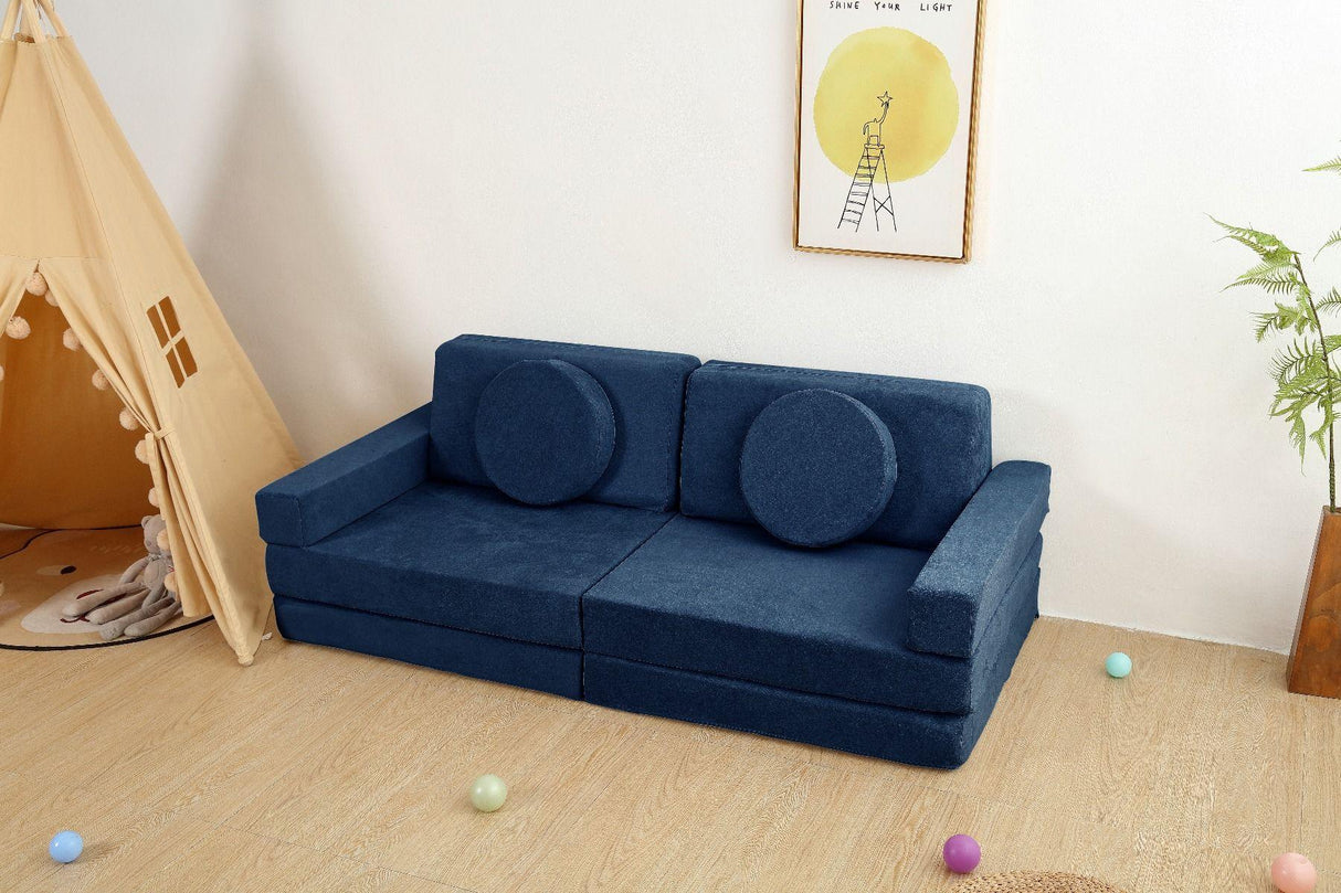 All 4 Kids Ethan 10 PCS Modular Play Couch - Dark Blue