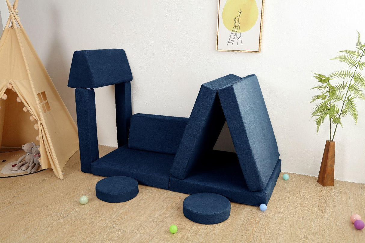 All 4 Kids Ethan 10 PCS Modular Play Couch - Dark Blue