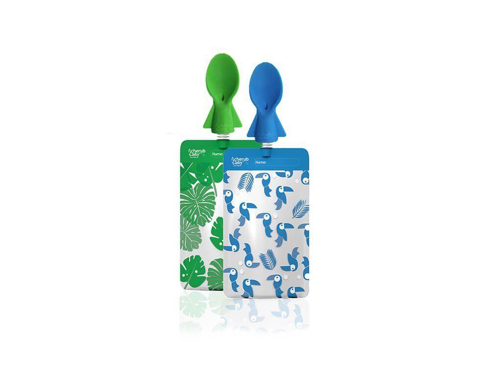 Cherub Baby Universal Food Pouch Spoons 2 pack – Blue Green