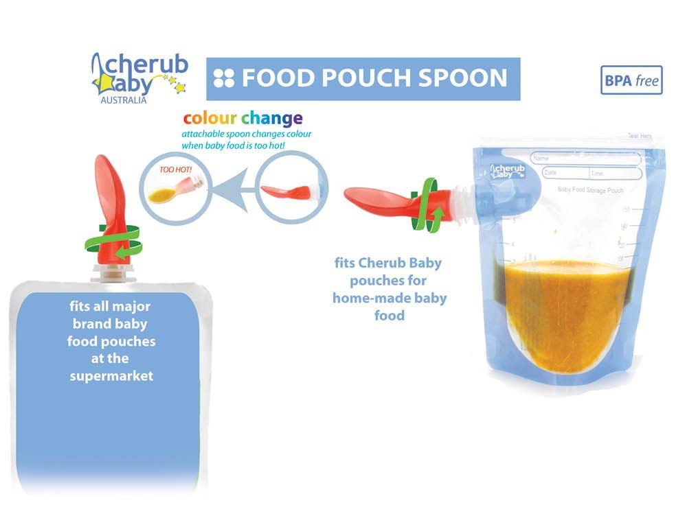 Cherub Baby Colour Change Food Pouch Spoons 2PK