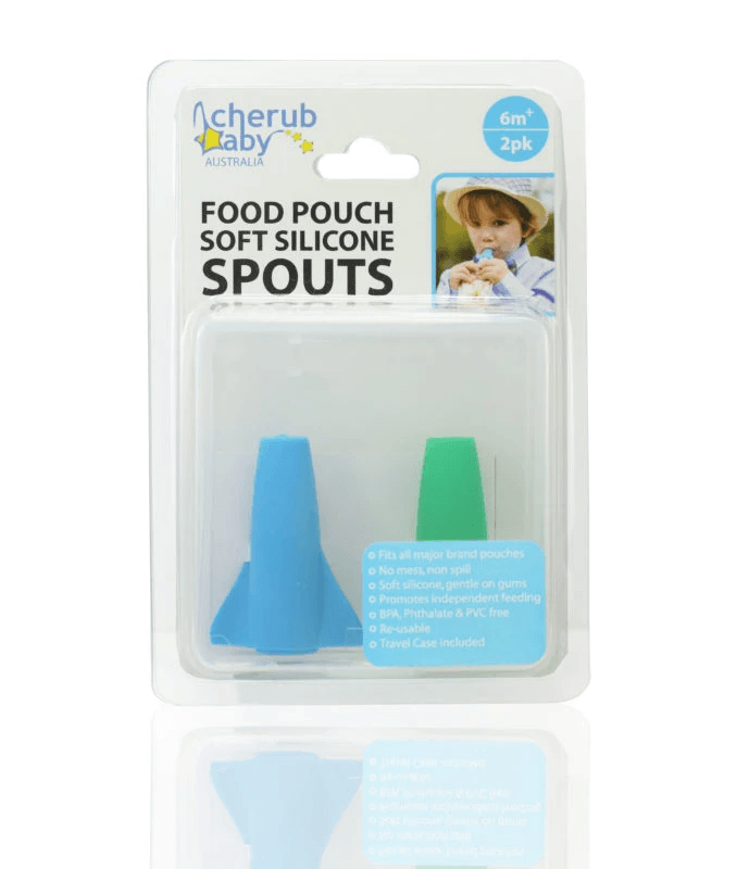 Cherub Baby Food Pouch Spout Blue & Green 2pk