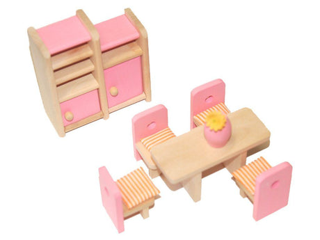 All 4 Kids Wooden Doll House Furniture Miniature 6 Rooms & 4 Dolls Set