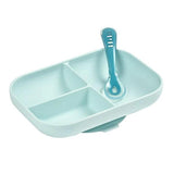 Beaba Silicone Suction Divided Plate & Spoon- Blue