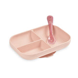 Beaba Silicone Suction Divided Plate & Spoon- Pink