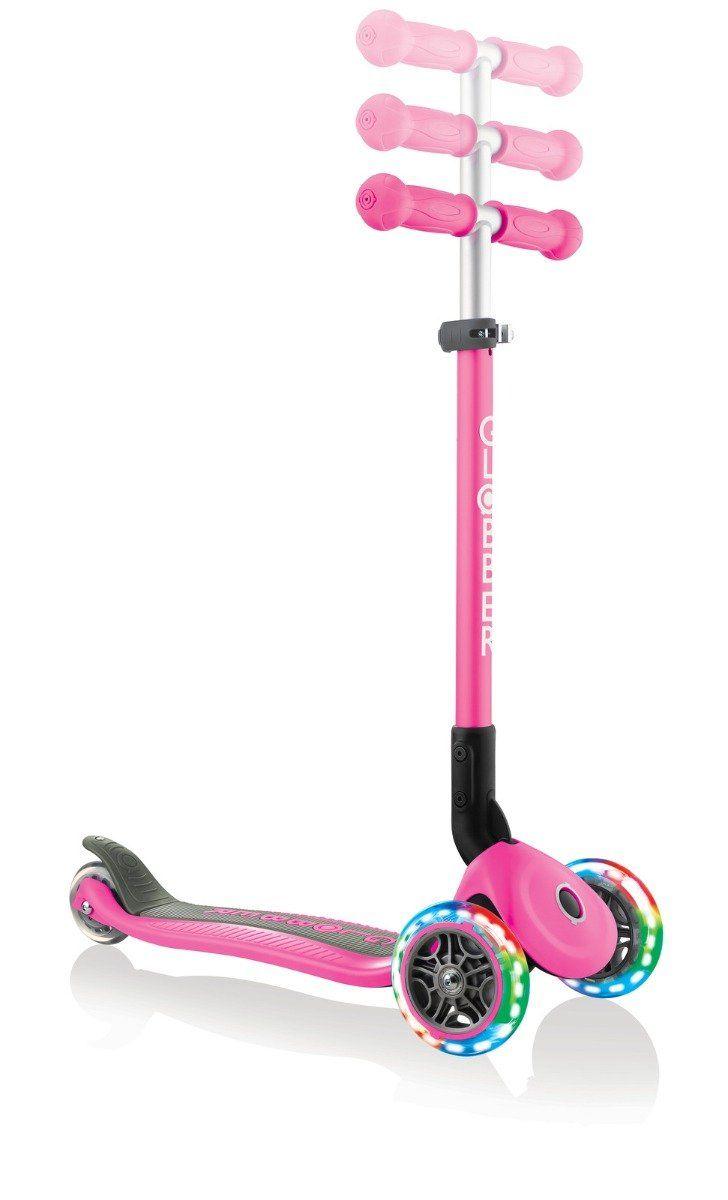 Globber Primo Foldable Scooter with Light and Anodized Tbar - Neon Pink