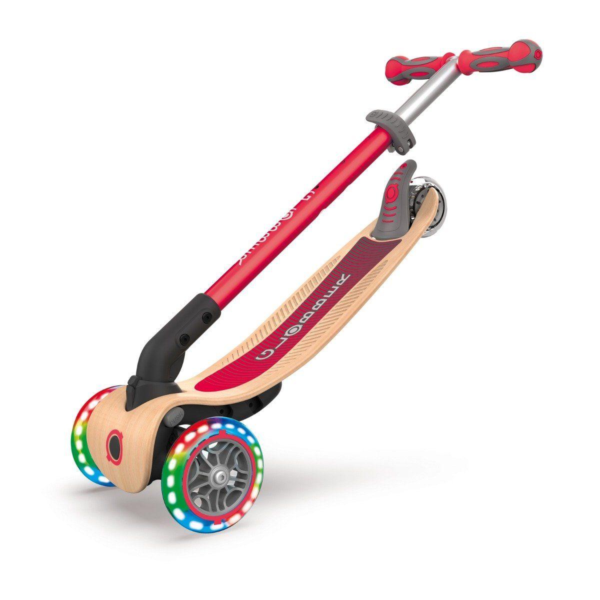 Globber Primo Foldable Wood Scooter with Light - Red