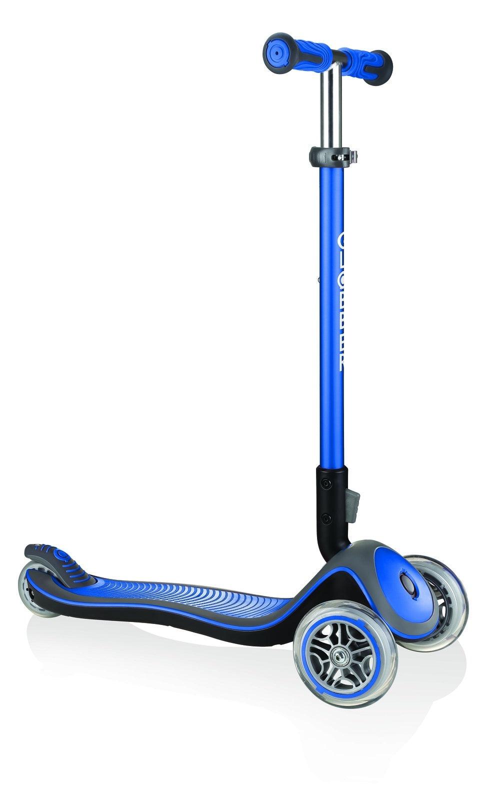 Globber Elite Deluxe 3 Wheel Foldable Adjustable Height Scooter - Navy Blue