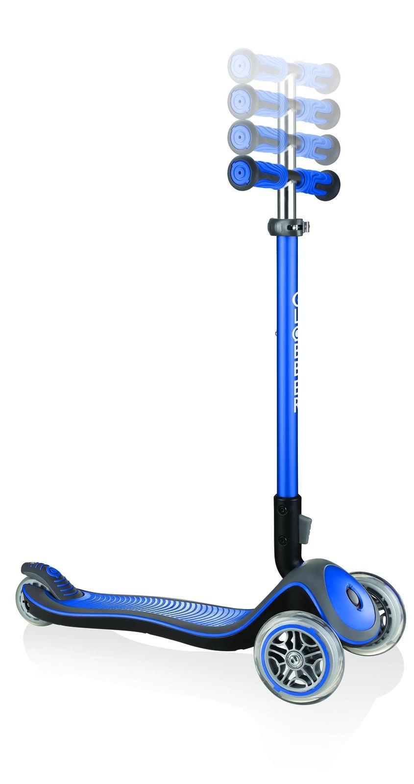 Globber Elite Deluxe 3 Wheel Foldable Adjustable Height Scooter - Navy Blue