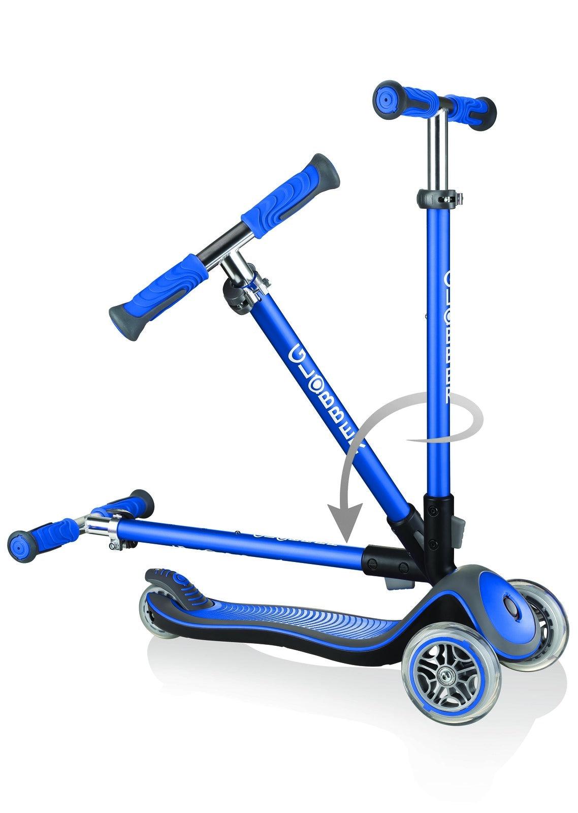 Globber Elite Deluxe 3 Wheel Foldable Adjustable Height Scooter - Navy Blue