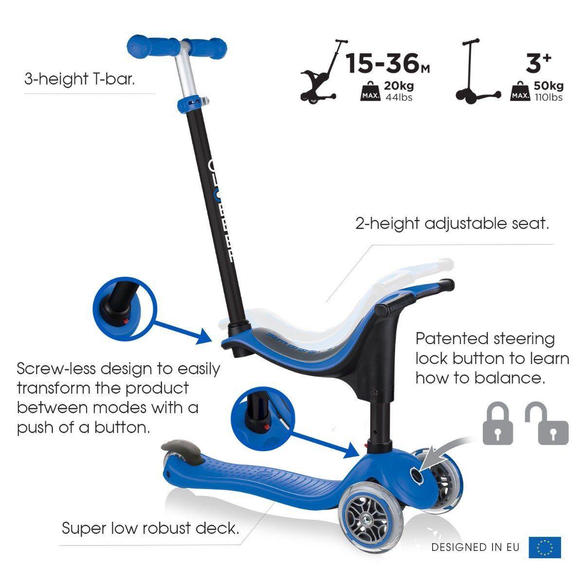 Globber Go Up Sporty 4 in 1 Scooter with Light - Pastel Blue