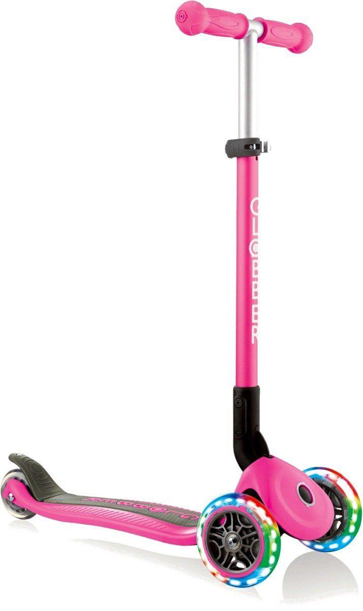 Globber Primo Foldable Scooter with Light and Anodized Tbar - Neon Pink