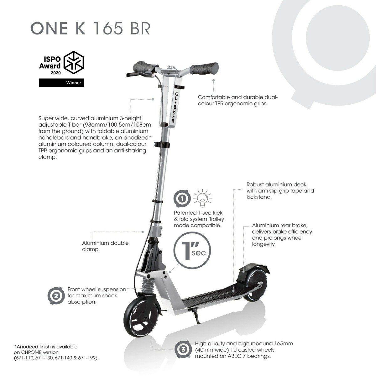 Globber One K165 BR Scotter - Titanium