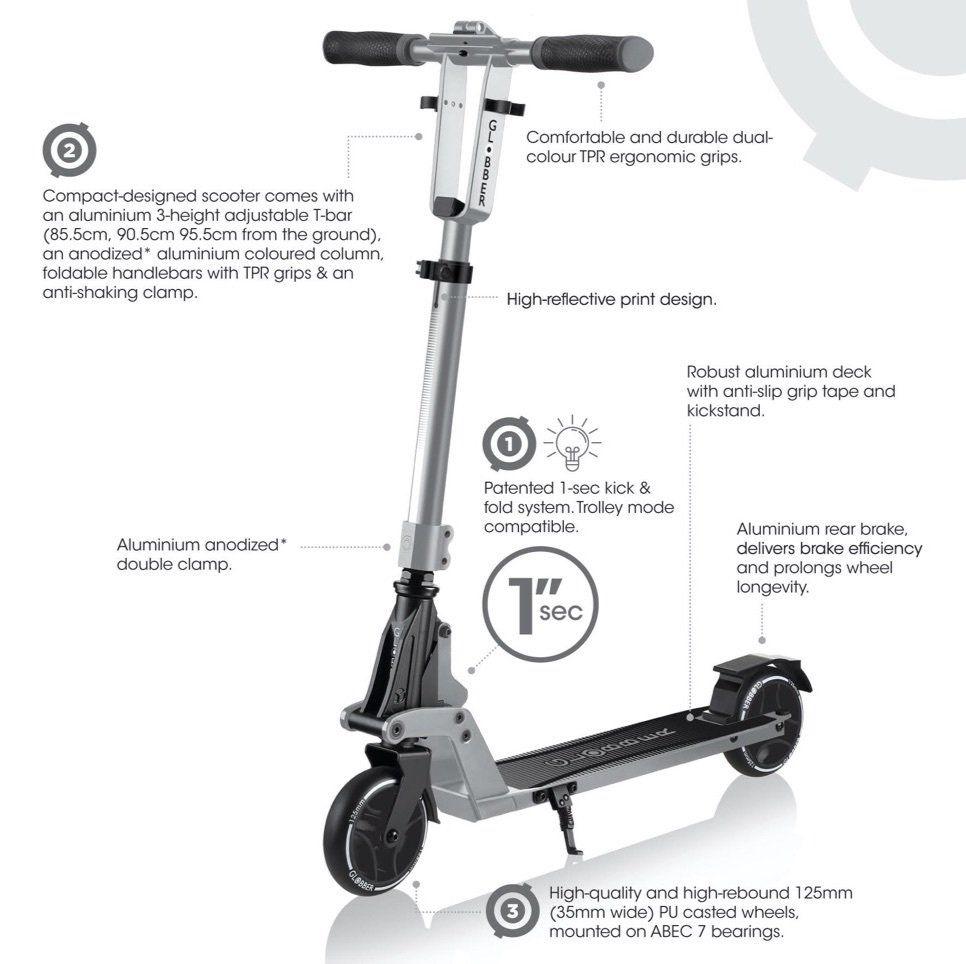 Globber One K 125 Scooter - Silver