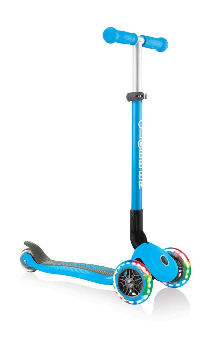 Globber Primo Foldable Scooter with Light and Anodized Tbar - Sky Blue