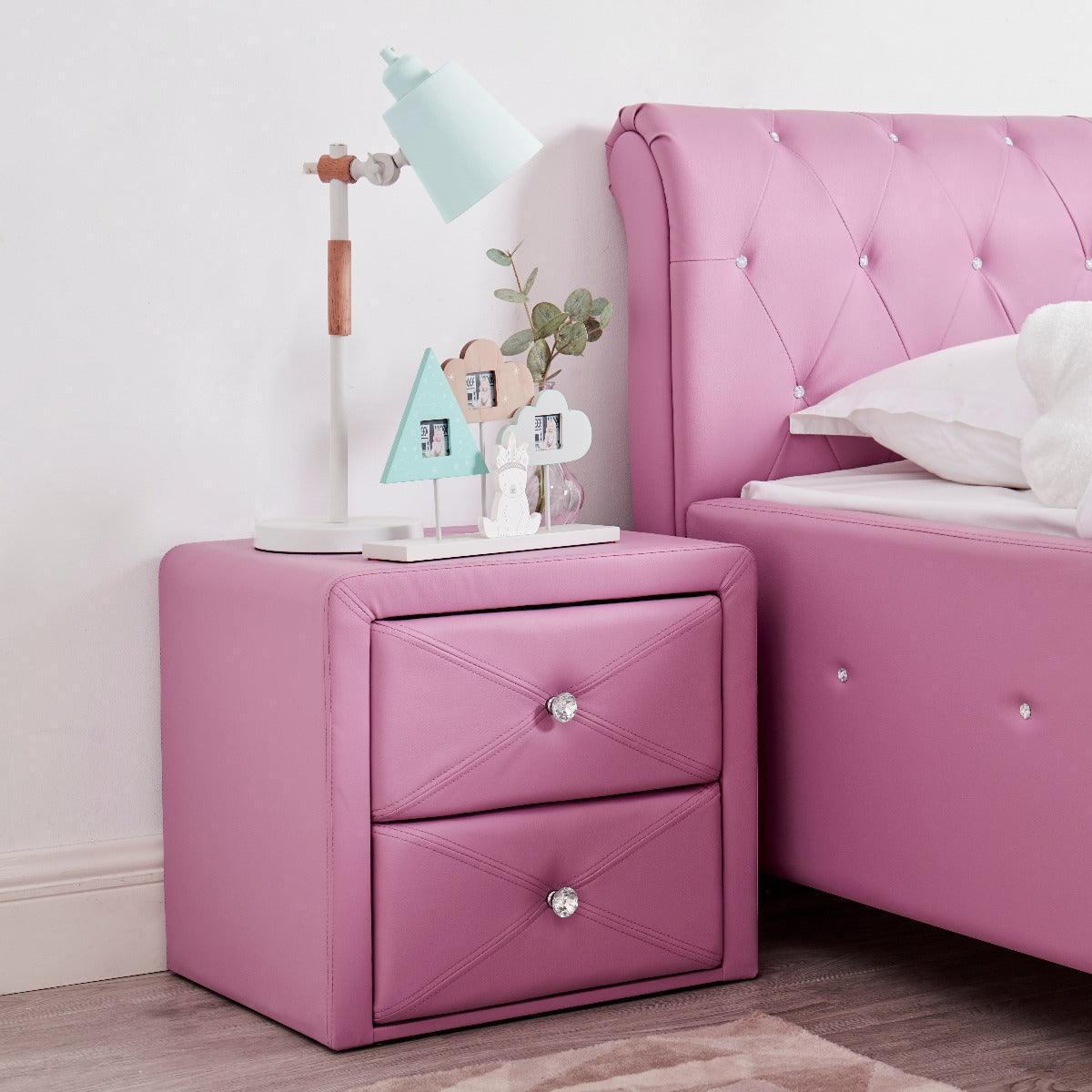 All 4 Kids Madelyn Pink Leather Upholstered Bedside Table