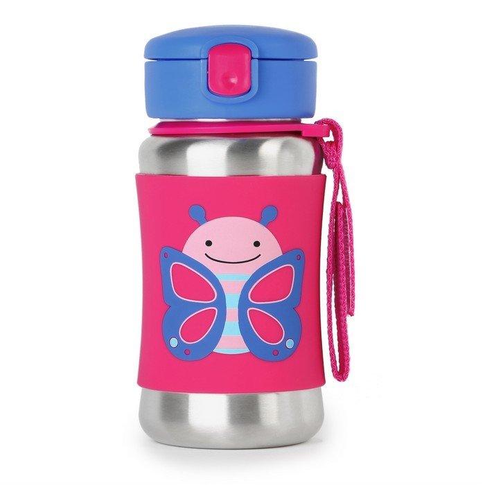 SKIP HOP Zoo Stainless Steel Straw Bottle - Butterlfy