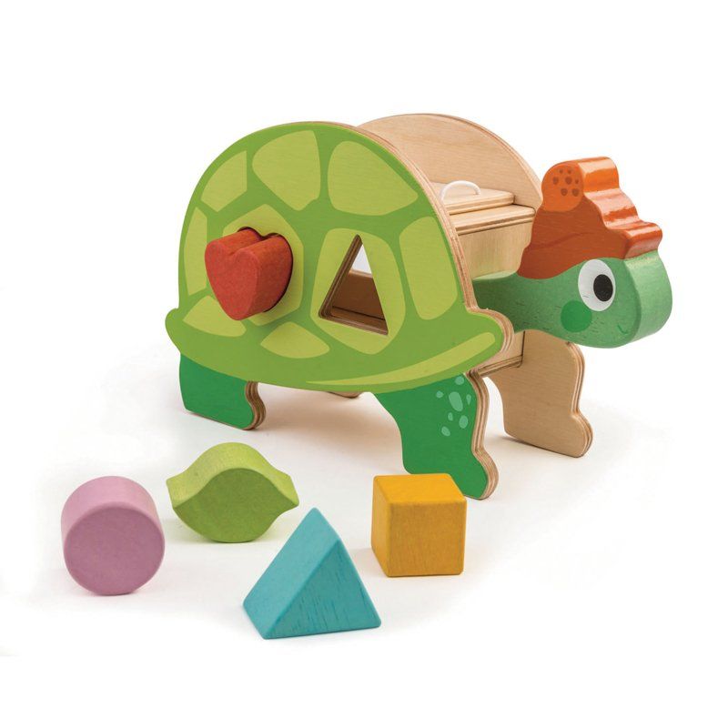 Tender Leaf Toys Wooden Tortoise Shape Sorter with Shapes