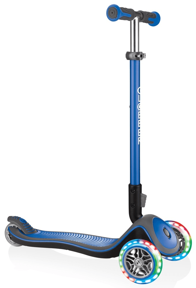 Globber Elite Deluxe 3 Wheel Foldable Adjustable Height Scooter - Navy Blue