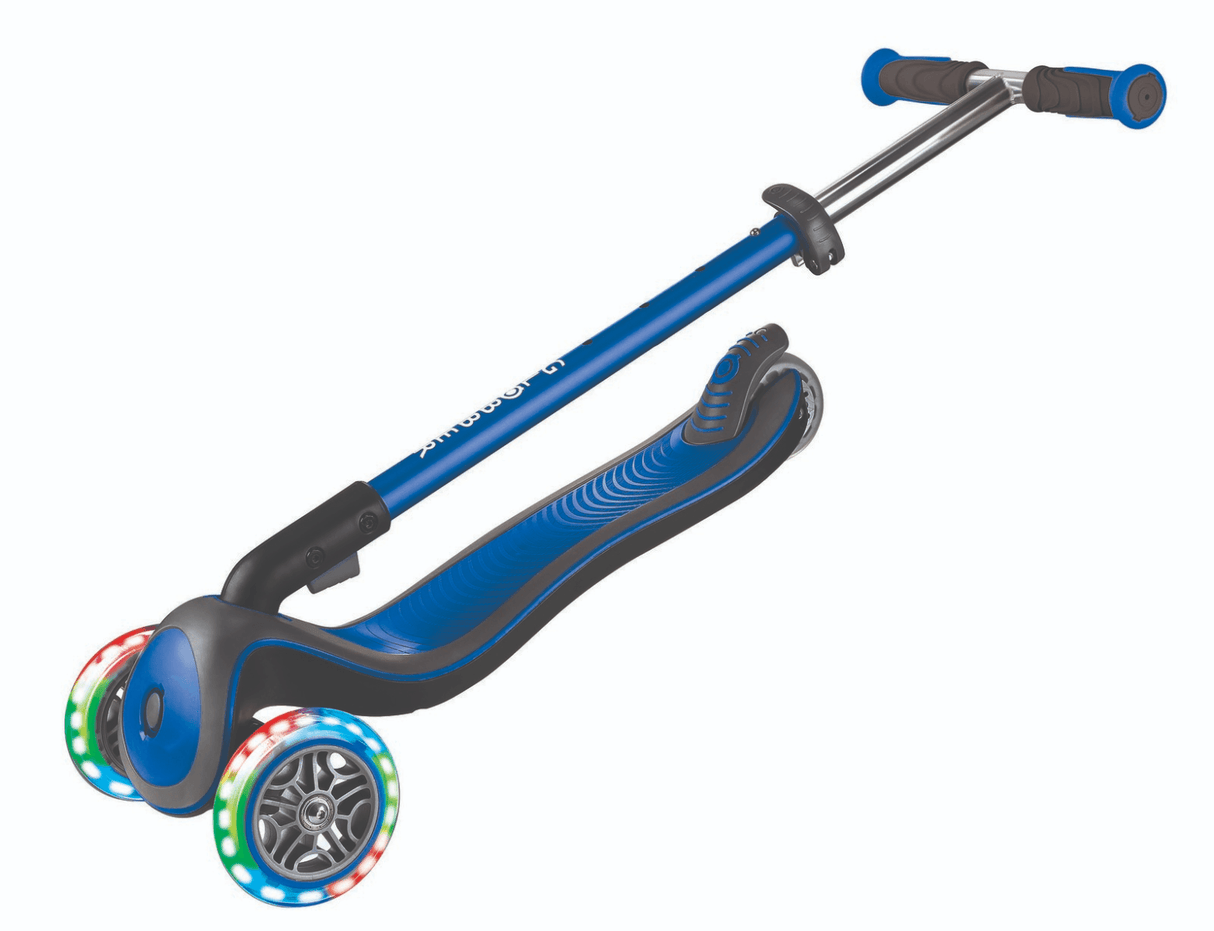 Globber Elite Deluxe 3 Wheel Foldable Adjustable Height Scooter - Navy Blue